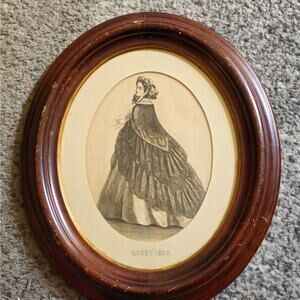 Fashion illustration Print Oval Frame 13"x 11"  Godey 1862